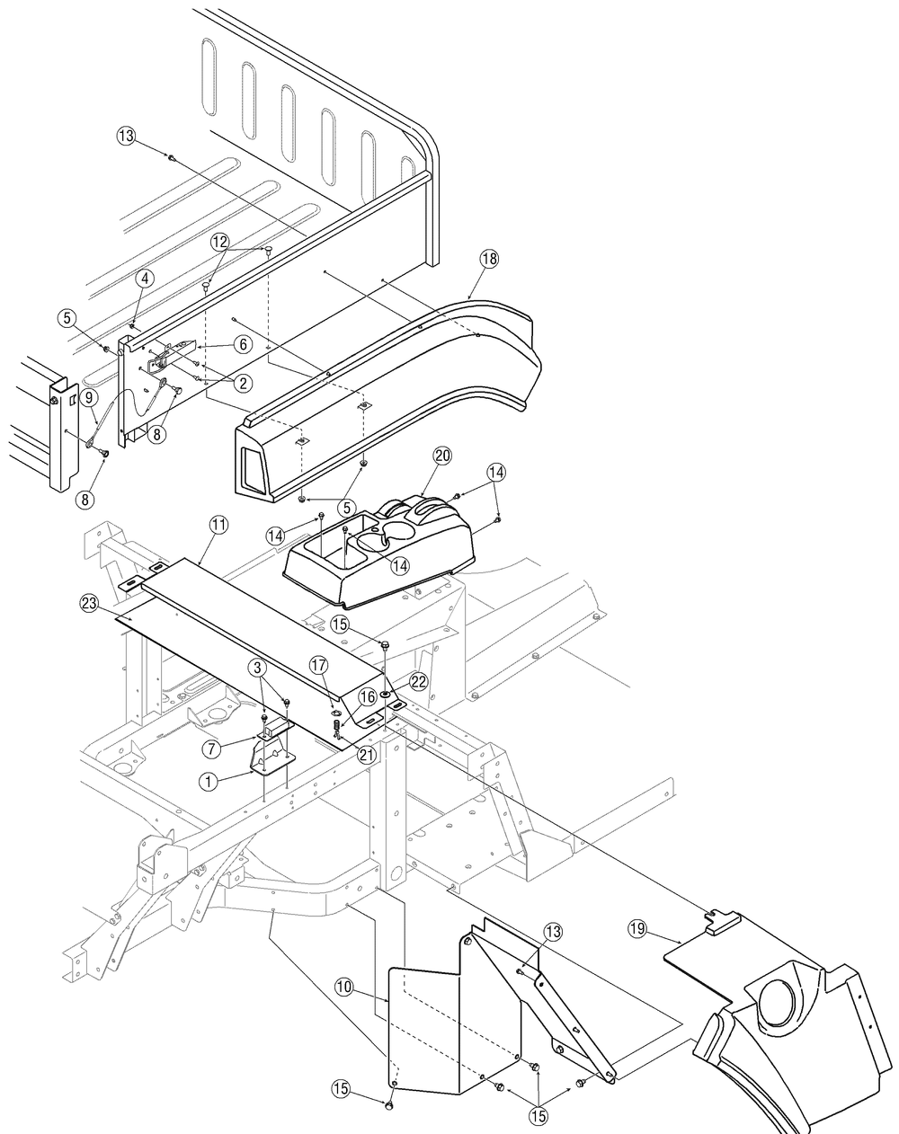 Rear Right Fender And Cargo Bed Diagram and Parts List for 467 4X4-1B027G-1B028G-37ACD710-After Cub Cadet Lawn Tractor Accessories